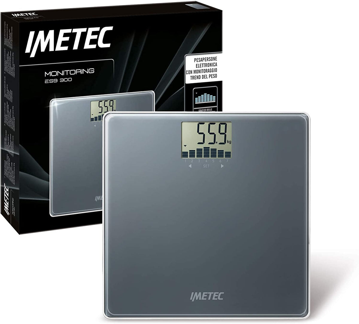 Bathroom scale Imetec Monitoring ES9 300 LCD, tempered glass, dark grey