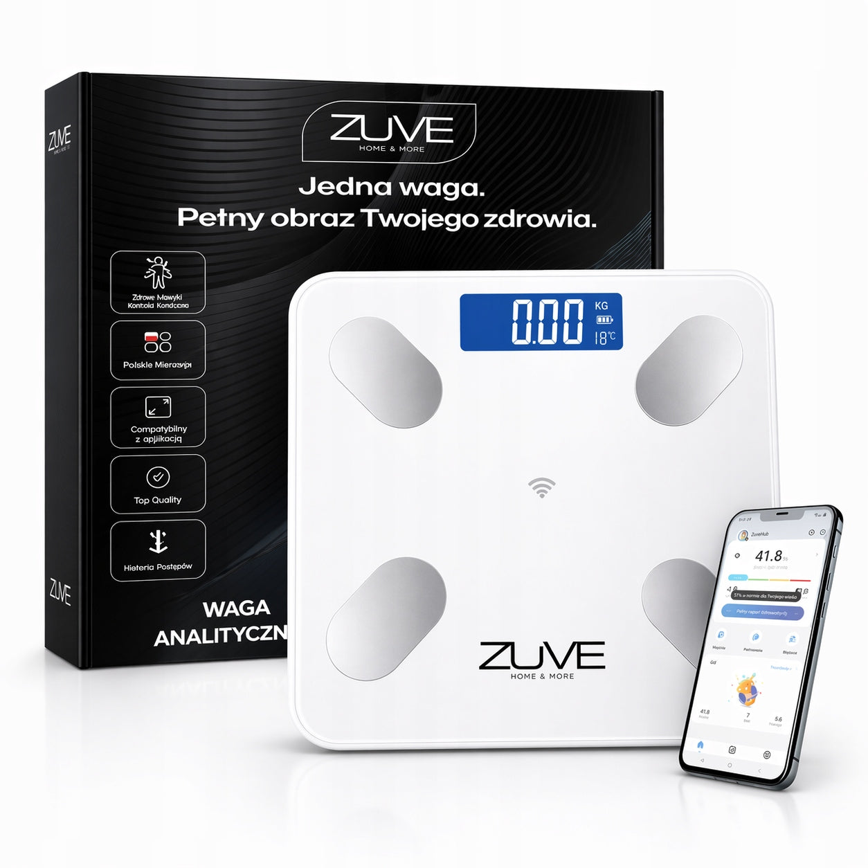 Bathroom scale SMART Analytical ZUVE Poland APPLICATION PL size 30cm BMI