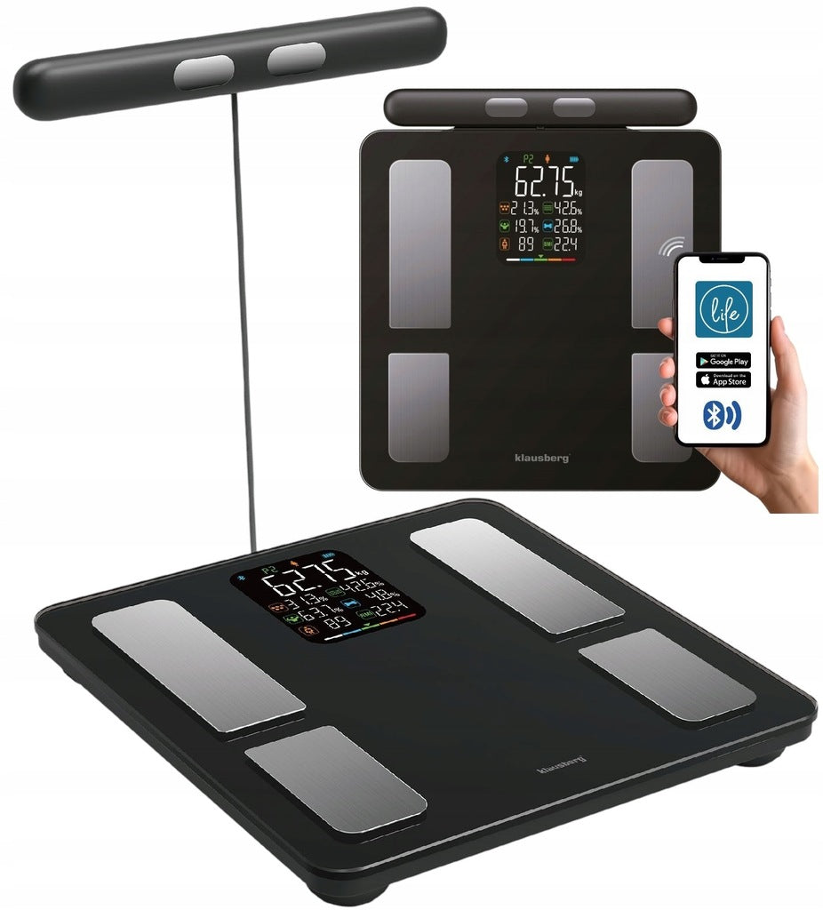 Bathroom scale with handle, electronic, precise body composition, black