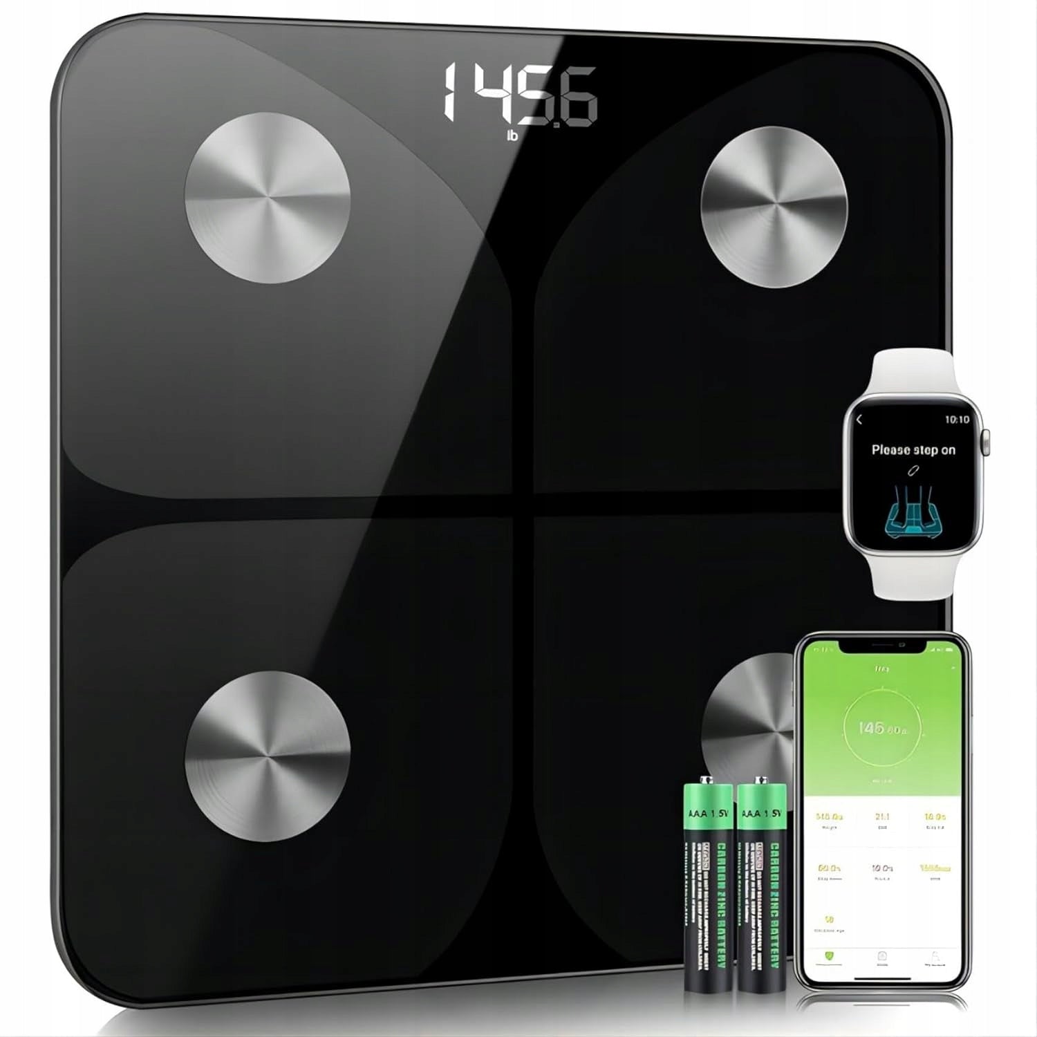 Bathroom scale with impedance measurement fat mass water BMI glass black
