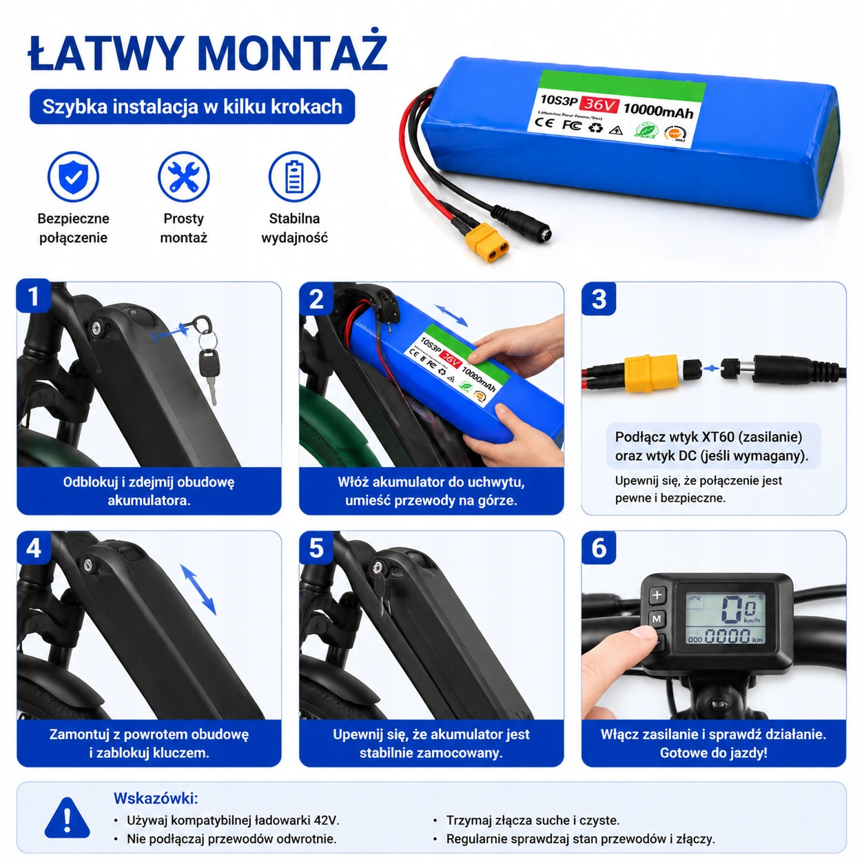 Battery 36V10Ah 360W Electric Bike 10S3P XT60 BMS Bafang Rechargeable battery lithium-ion