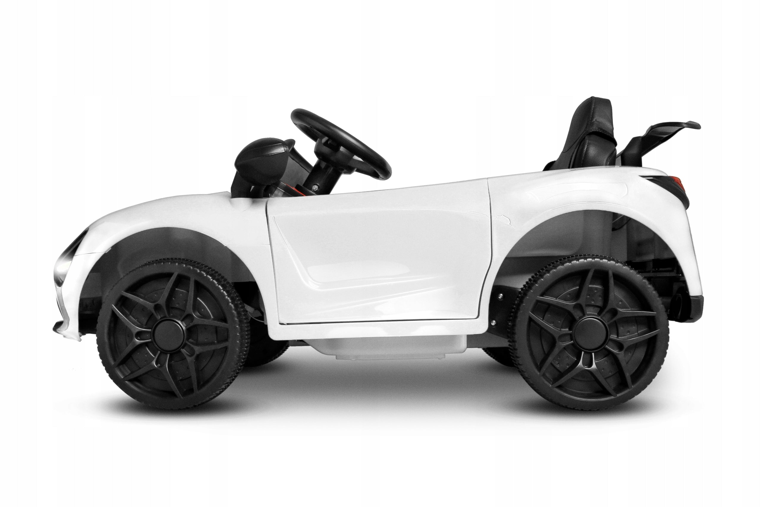 Battery Car MC White Remote Control Rocker LEDs Leather Spoiler joy4kids auto Vehicle length 86 cm