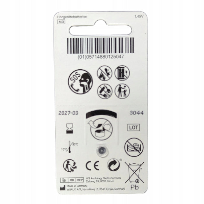 Battery Pack Hearing Aid Batteries 6-Pack 1.45V A312 Medical device no