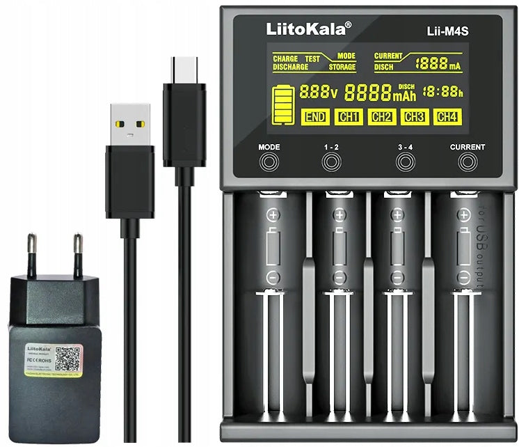 Battery charger for AA AAA batteries LiitoKala Lii-M4S + adapter