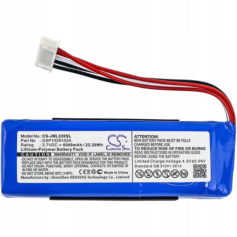Battery for JBL charge 3 replacement GSP1029102A 3,7VDC 6000mAh Li-Po (Cameron Model Charge 3