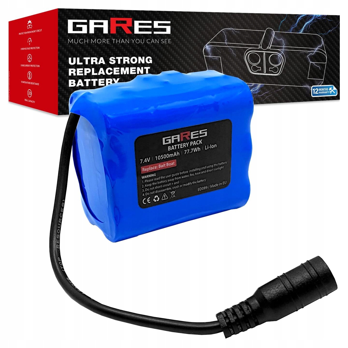 Battery for RC / Flytec / D16 D18 D19 7,4V 10,5Ah Bait Boat