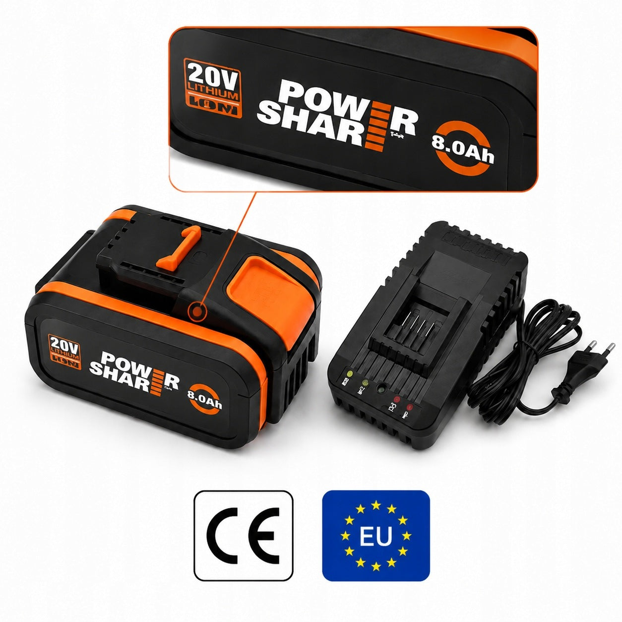 Battery pack 8.0Ah + charger for tools WORX WG743E WX550 20V