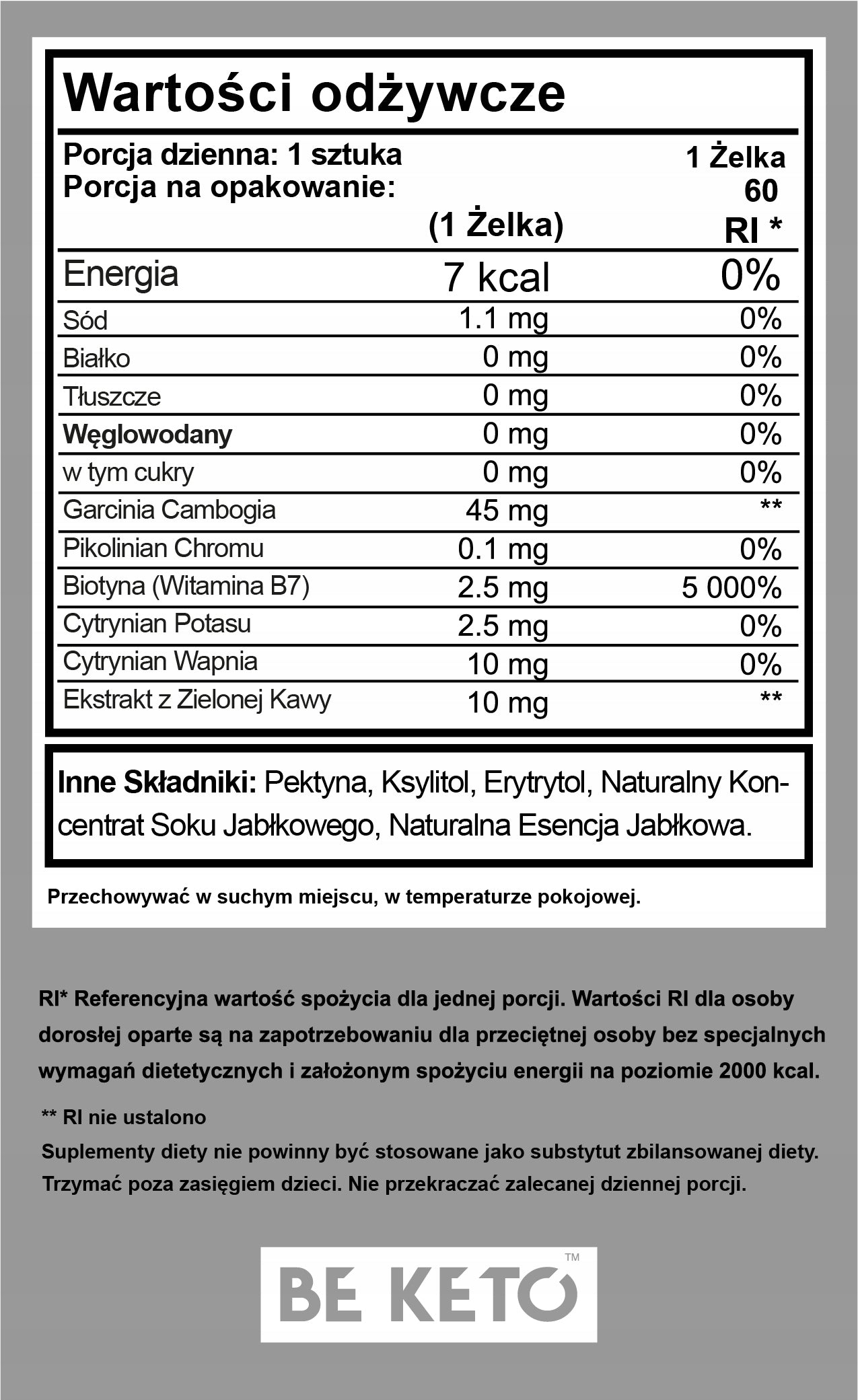 BeKeto Jellies Bears-Green Apple Garcinia Biotin BE KETO Manufacturer code 7817