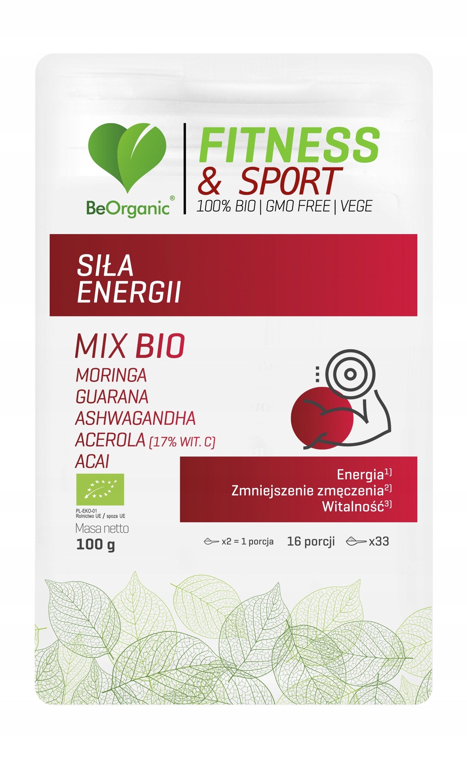 BeOrganic Fitness & Sport ENERGY MIX BIO Powder 100g MORINGA GUARANA Expiration date not specified
