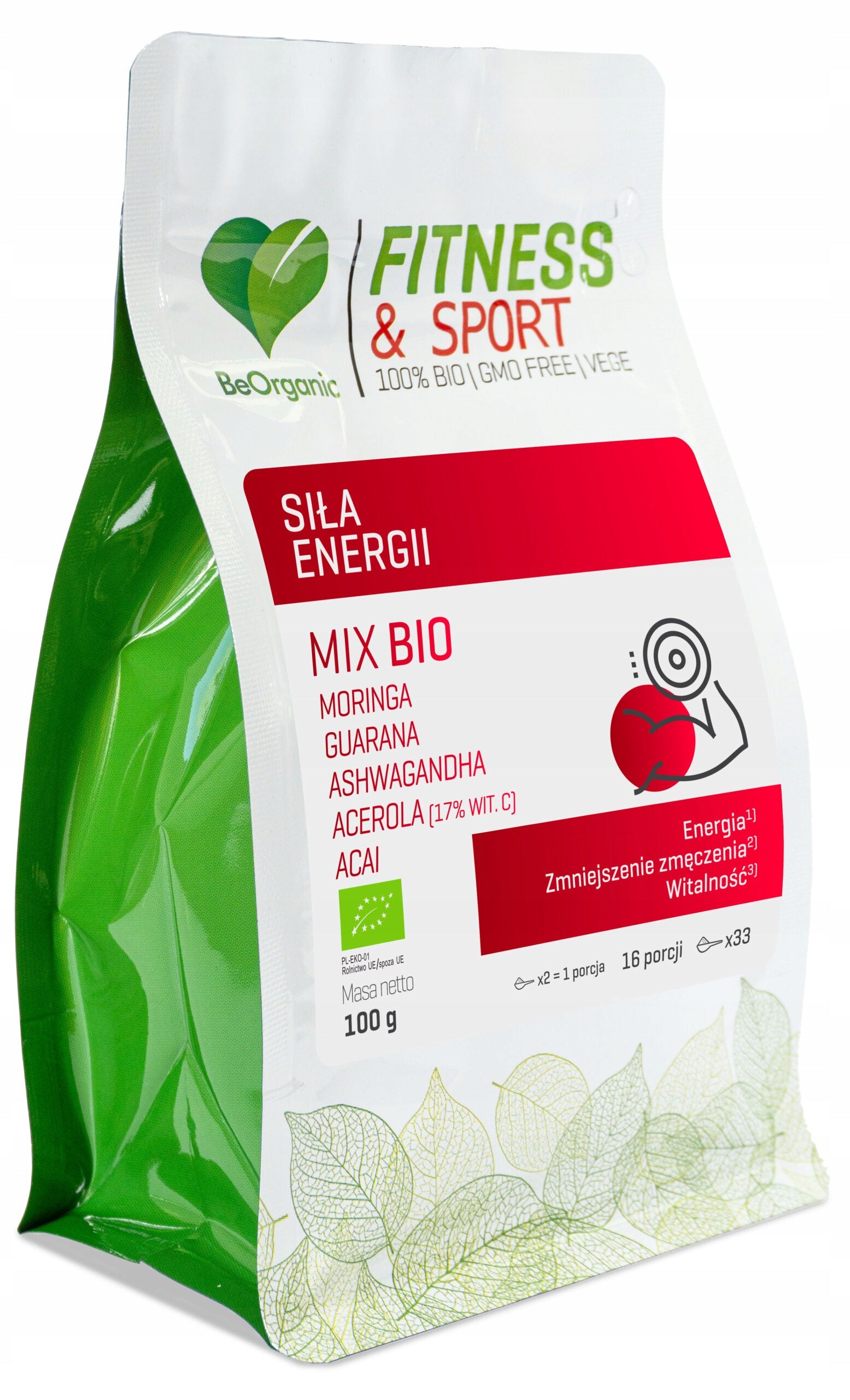 BeOrganic Fitness & Sport ENERGY MIX BIO Powder 100g MORINGA GUARANA