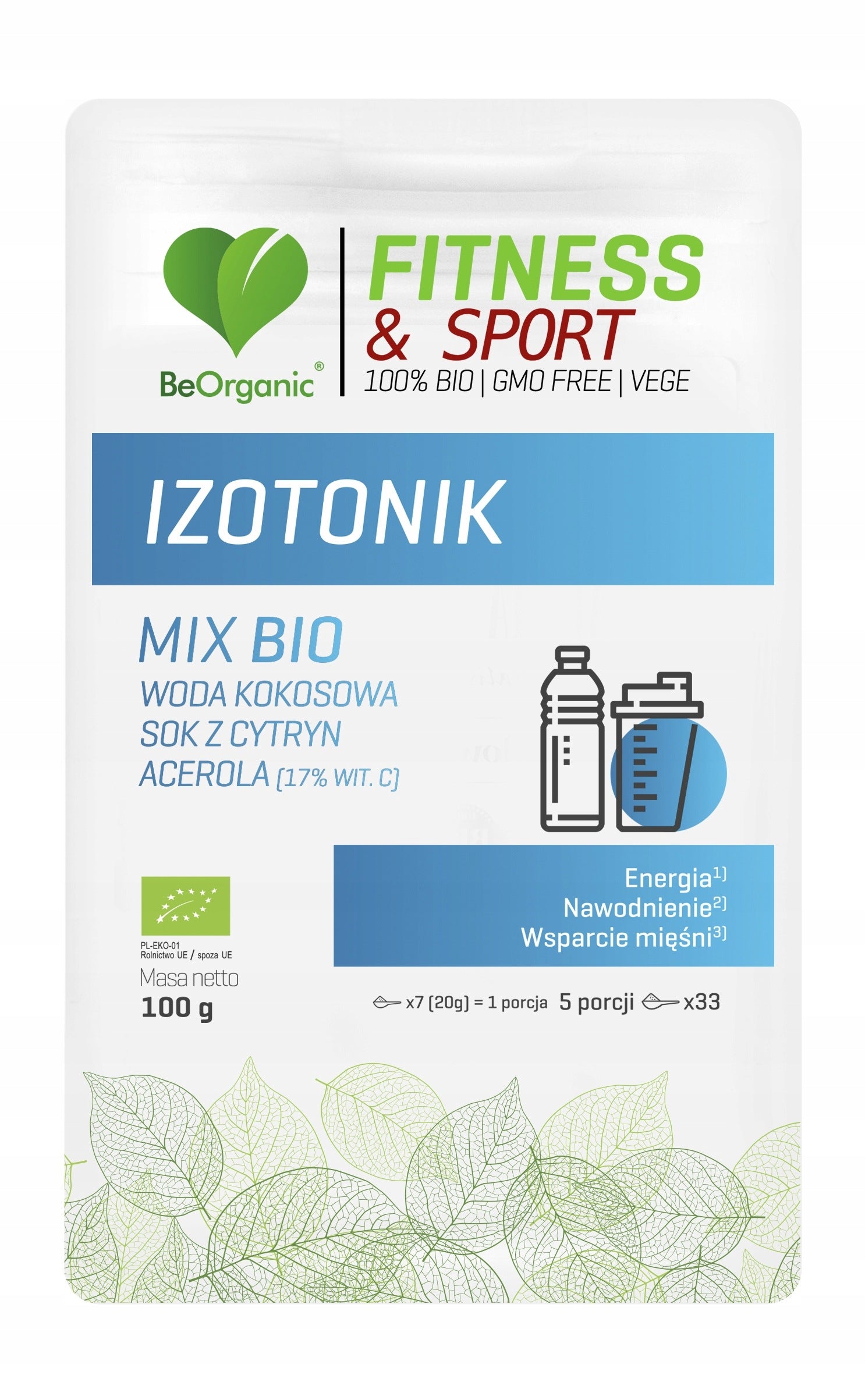 BeOrganic Fitness & Sport IZOTONIC BIO Powder 100g 5 Servings COCONUT WATER Expiration date not specified