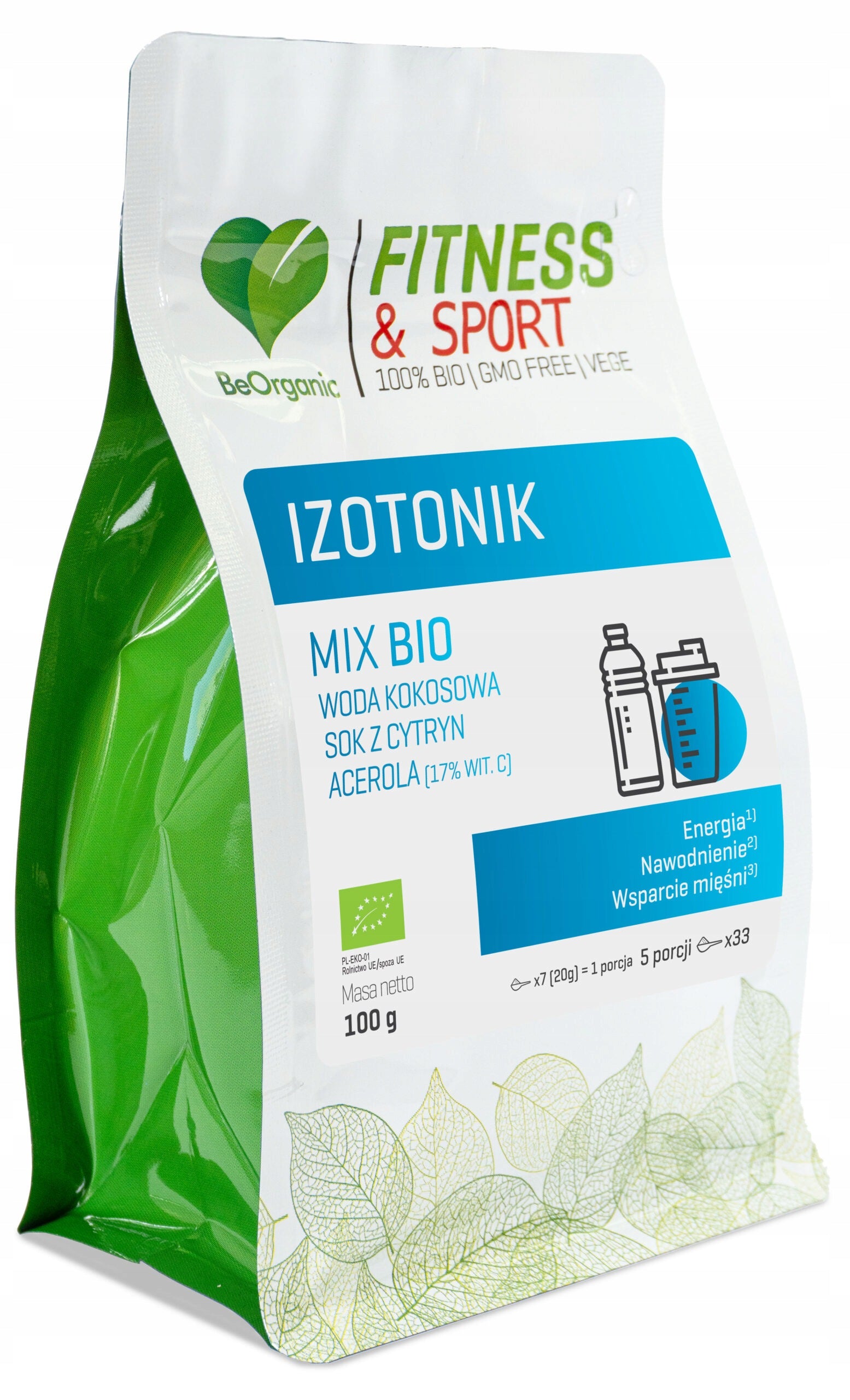BeOrganic Fitness & Sport IZOTONIC BIO Powder 100g 5 Servings COCONUT WATER
