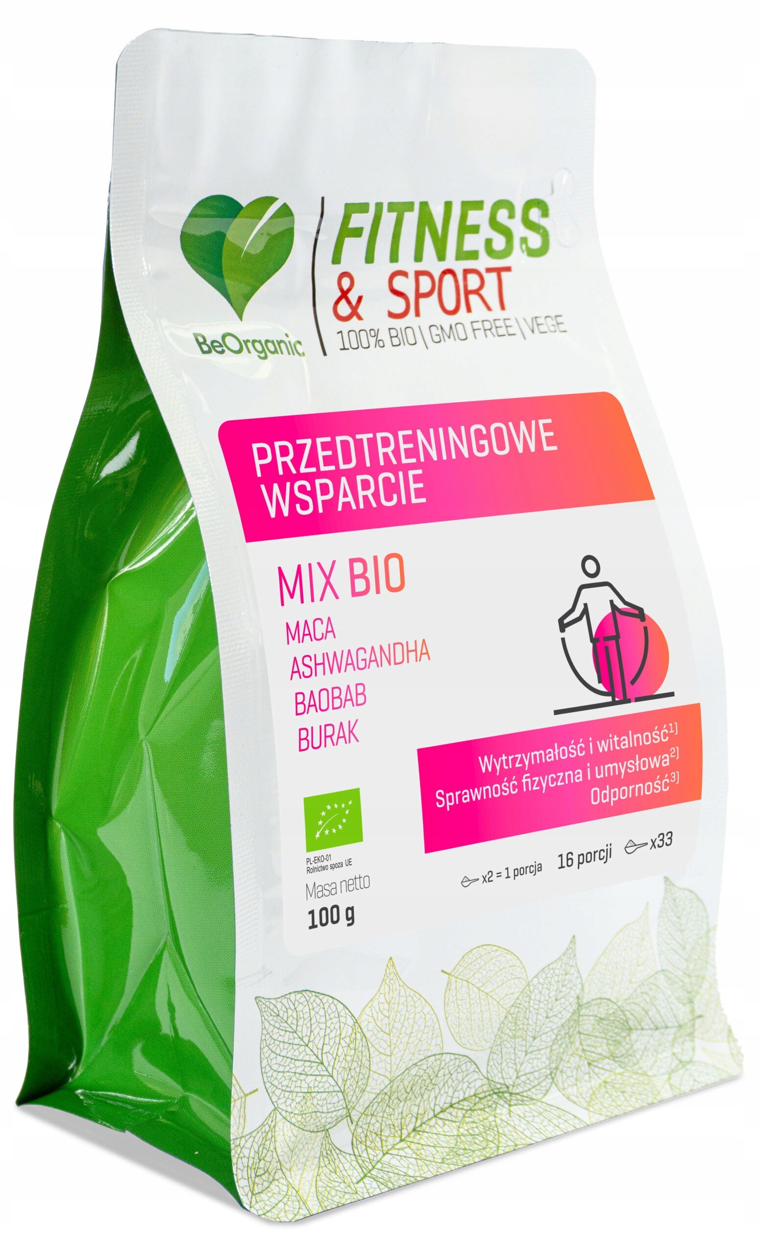 BeOrganic Fitness & Sport PRE-WORKOUT SUPPORT MIX BIO Powder 100g