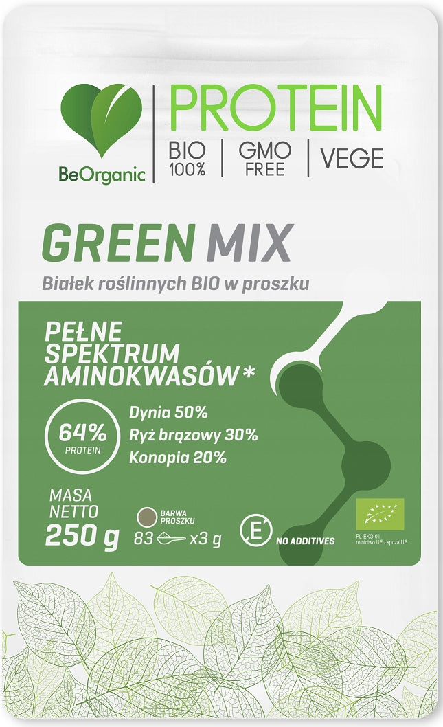 BeOrganic Green MIX plant protein BIO powder 250g PUMPKIN BROWN RICE