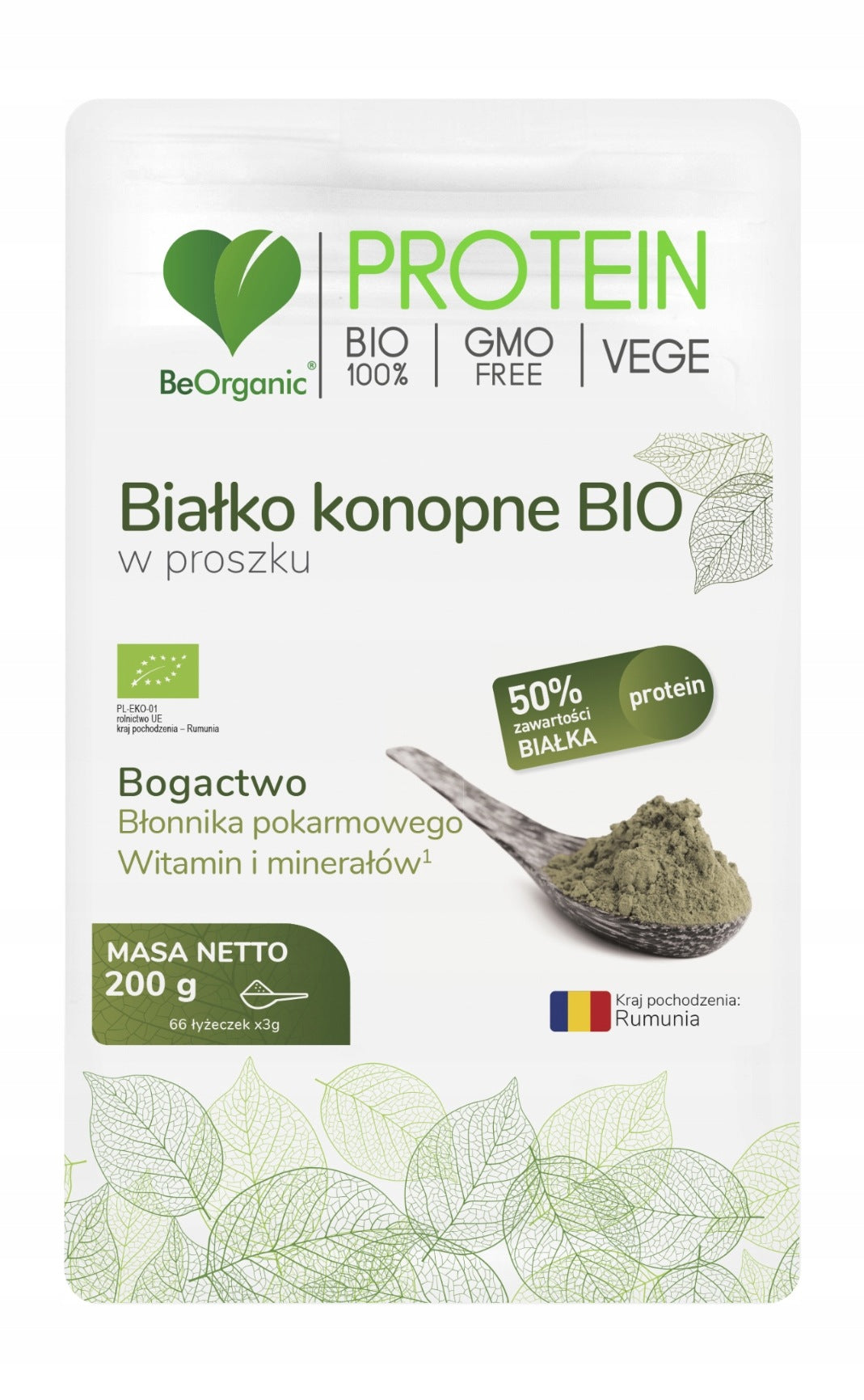 BeOrganic Protein HEMP PROTEIN BIO Powder 200g 48% PROTEIN Expiration date not specified