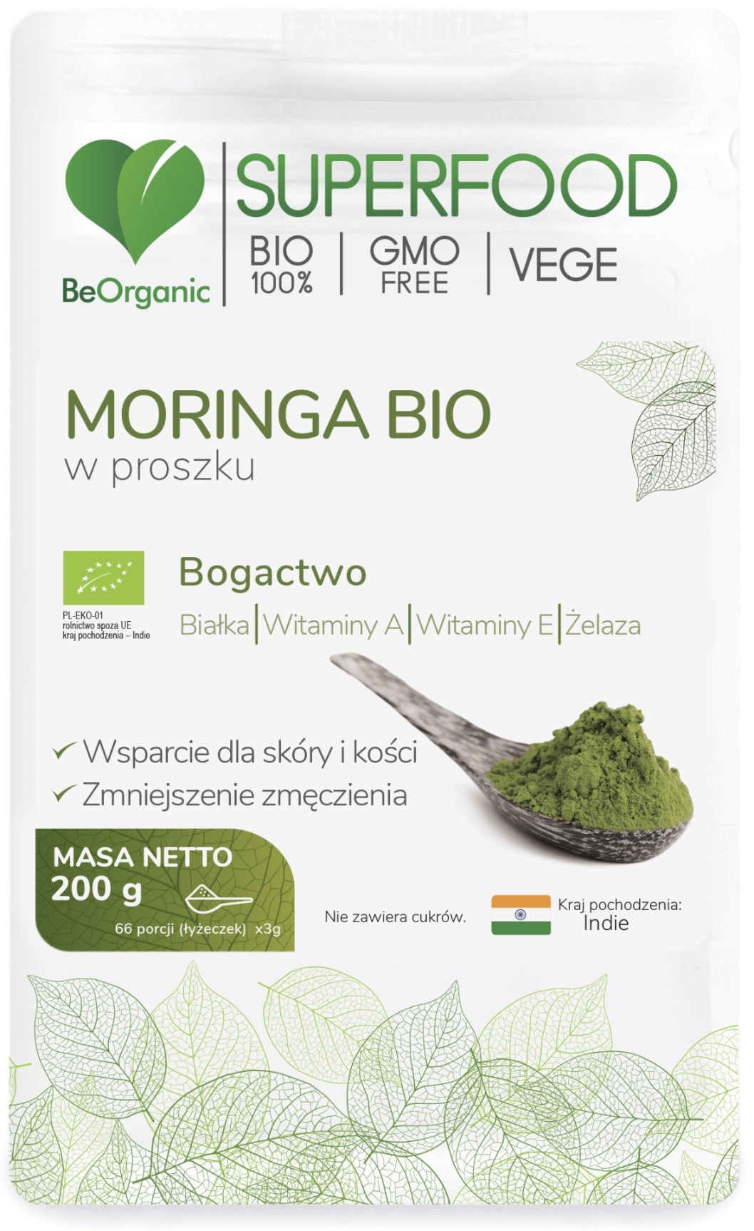 BeOrganic Superfood MORINGA BIO Powder 200g PROTEIN Expiration date not specified