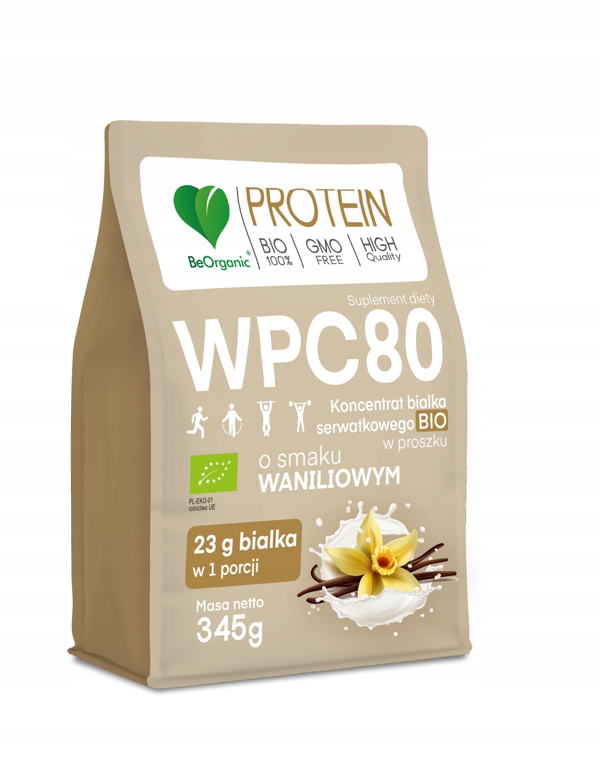 BeOrganic WPC 80 2 x BIO protein vanilla powder BCAA Strong bones Brain Expiration date not specified