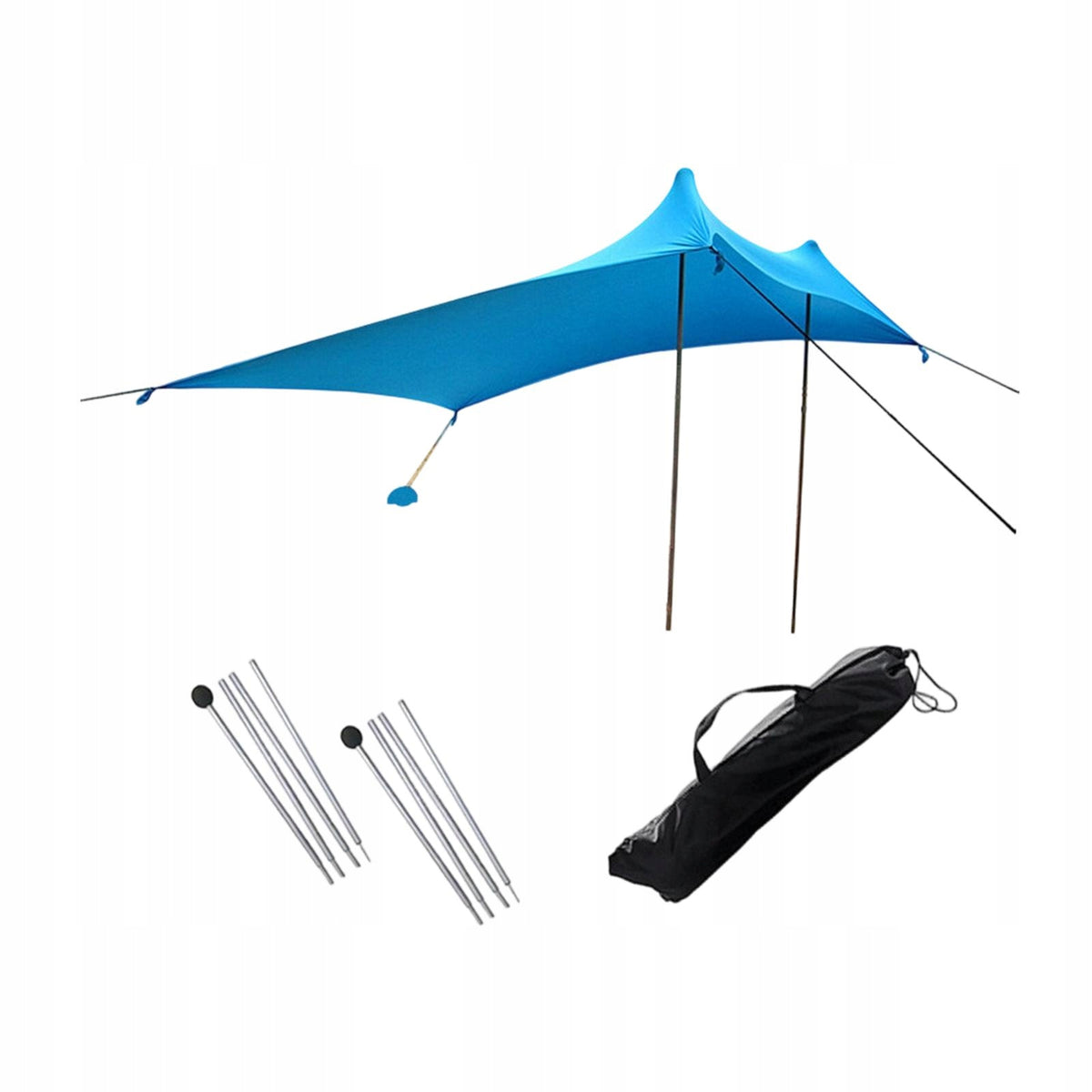 Beach Canopy Sun Protection Tent Easy to Setup Windproof Ropes with 2 Blue Packaging status original