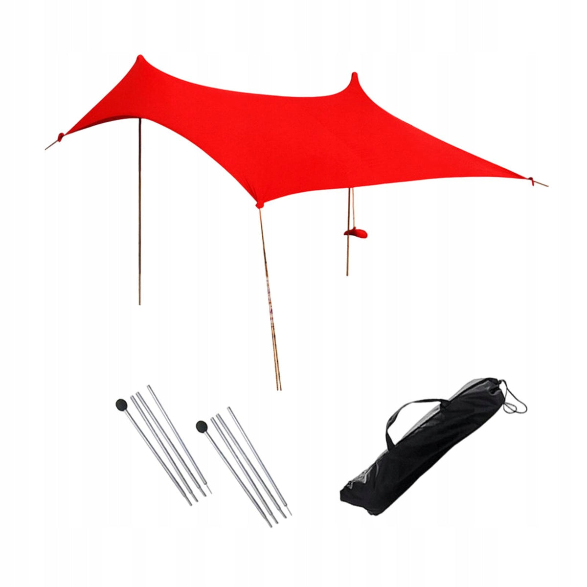 Beach Canopy with 2 Stability Poles Windproof Ropes Heat Insulation Red Packaging status original