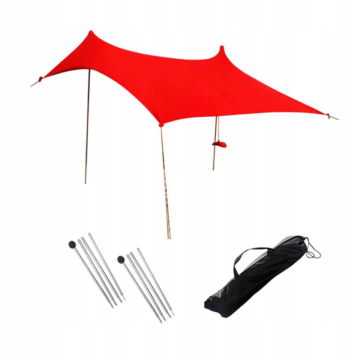 Beach Canopy with 2 Stability Poles Windproof Ropes Heat Insulation Red