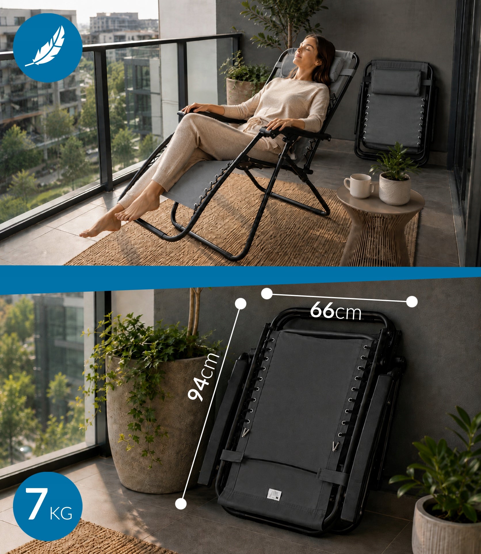 Beach Garden Lounger TRAY 4in1 Folding Armchair Adjustable LIGHT gravity Brand Sapphire