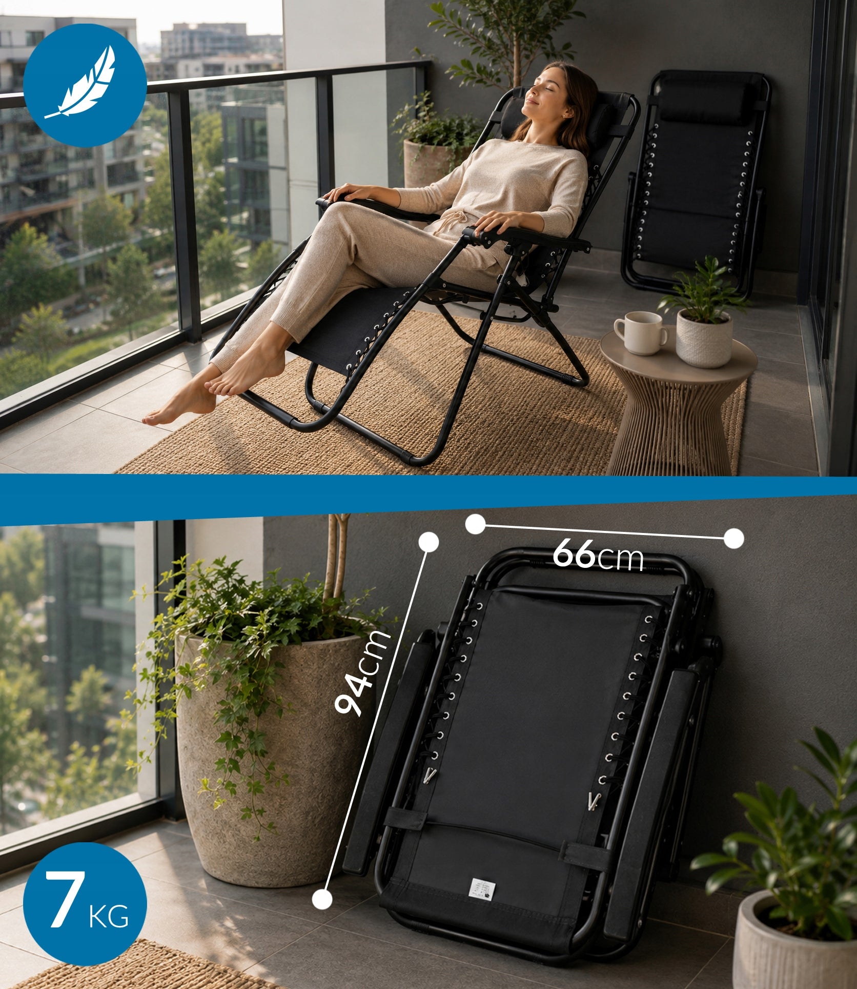 Beach Garden Lounger TRAY 4in1 Folding Armchair Adjustable LIGHT gravity Brand Sapphire