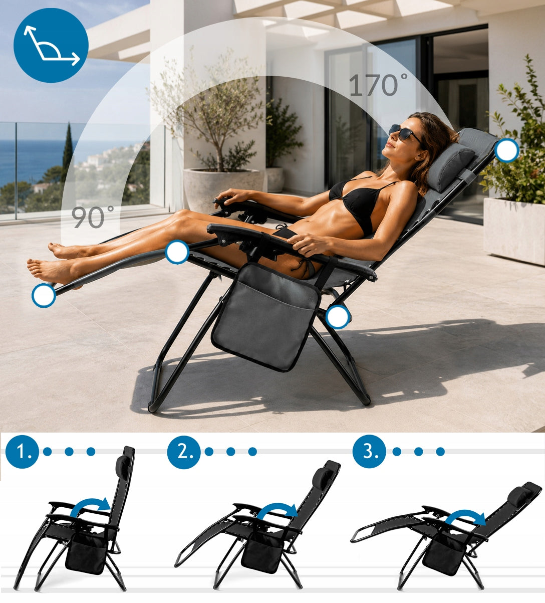 Beach Garden Lounger TRAY 4in1 Folding Armchair Adjustable LIGHT gravity Manufacturer code ST-600