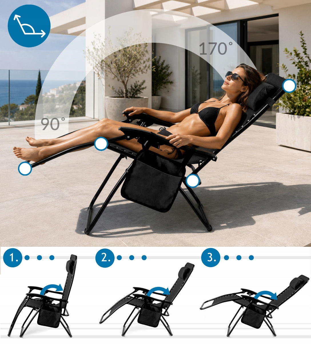 Beach Garden Lounger TRAY 4in1 Folding Armchair Adjustable LIGHT gravity Manufacturer code ST-600