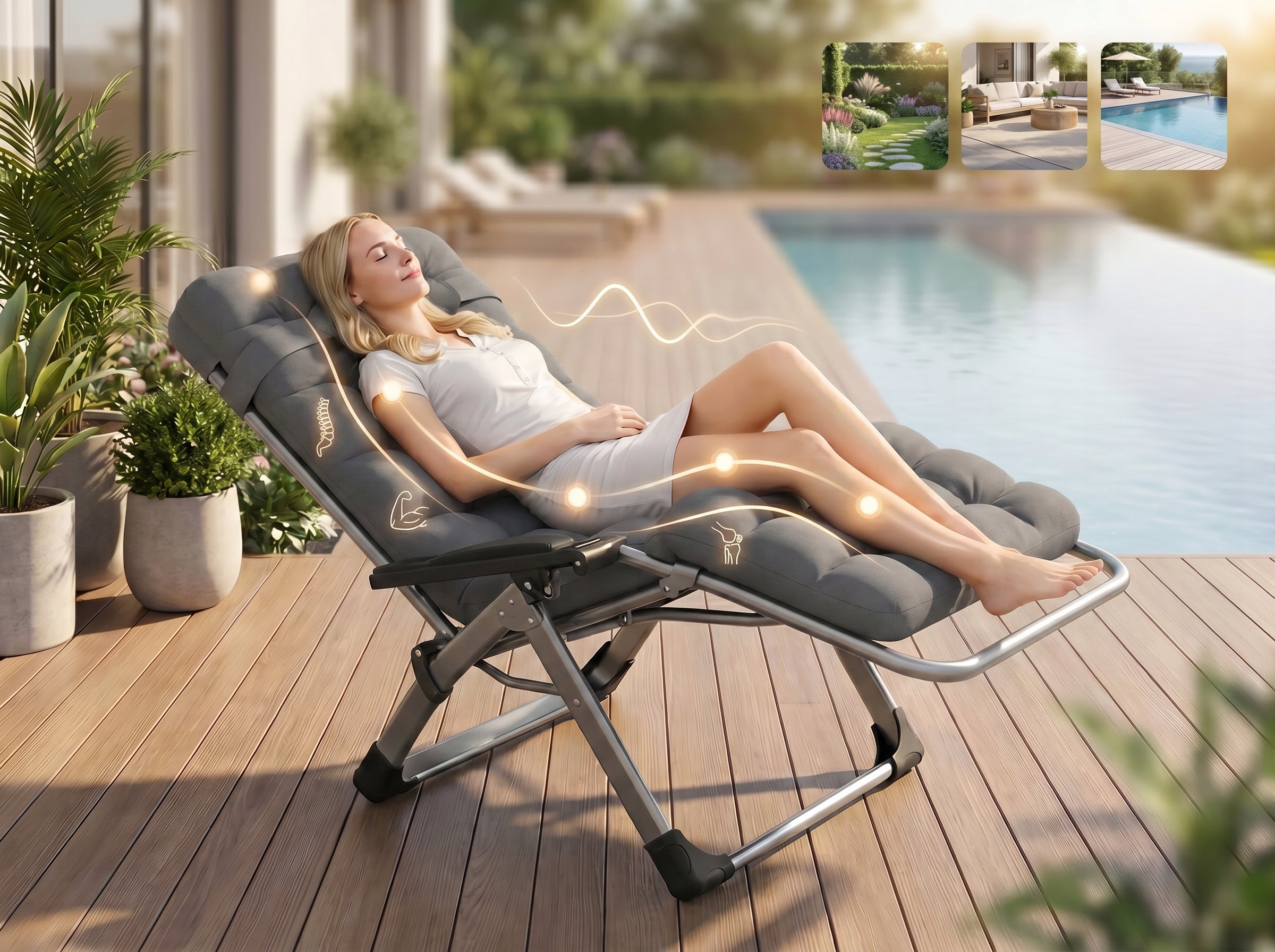 Beach Garden Lounger with THICK MATTRESS AND PILLOW comfortable folding strong Manufacturer code Ultra wygodny duży leżak z płynną regulacją