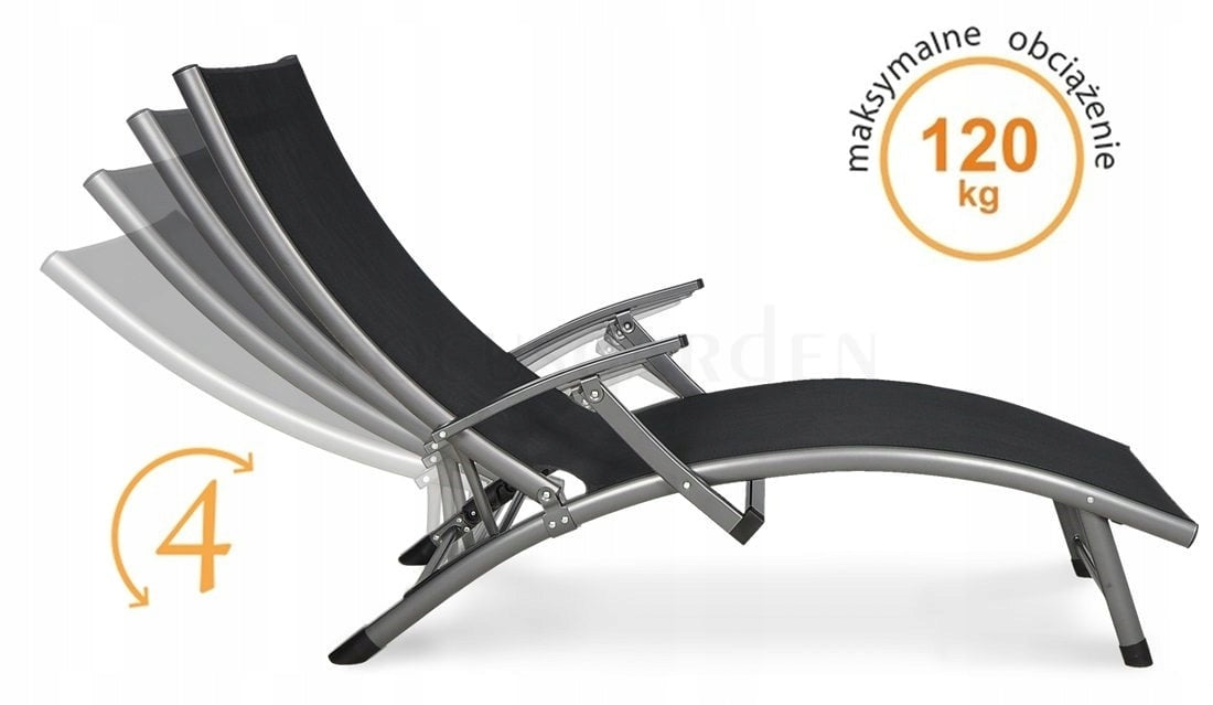 Beach Garden Sun Lounger Folding RELAX for Pool Garden Comfortable Strong Black Model LEŻAK OGRODOWY