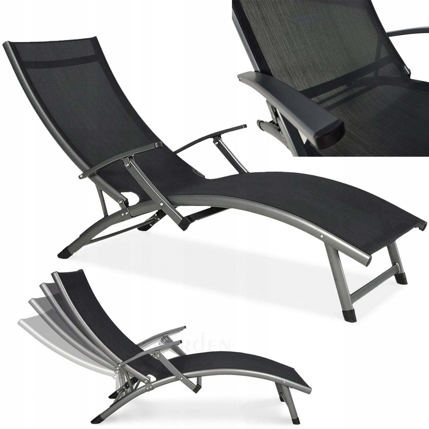 Beach Garden Sun Lounger Folding RELAX for Pool Garden Comfortable Strong Black