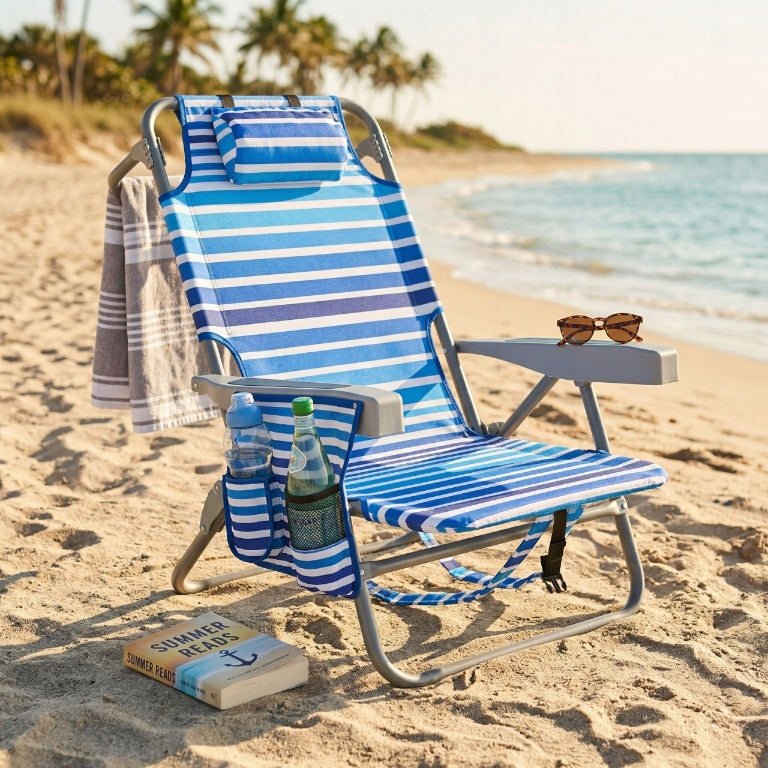Beach Garden Sun Lounger Folding with Cushion Hiking Harness 150kg Color blue