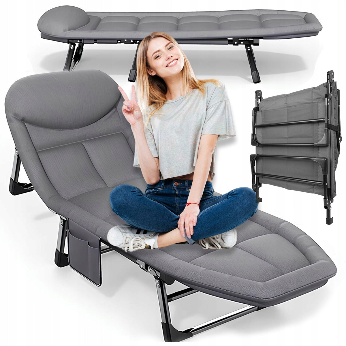 Beach Lounger Garden Folding Hiking Chair Couch Tourist Bed