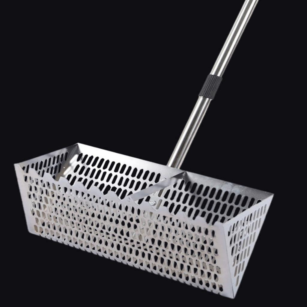 Beach Sifter Telescopic Sand Rake Wide Basket Metal Scoop Carbon Silver Packaging status original