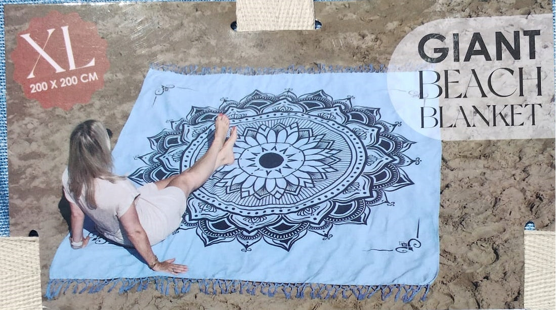 Beach blanket XXL 100% Cotton Mandala GIANT BEACH BLANKET 200x200 cm BLUE Packaging status original