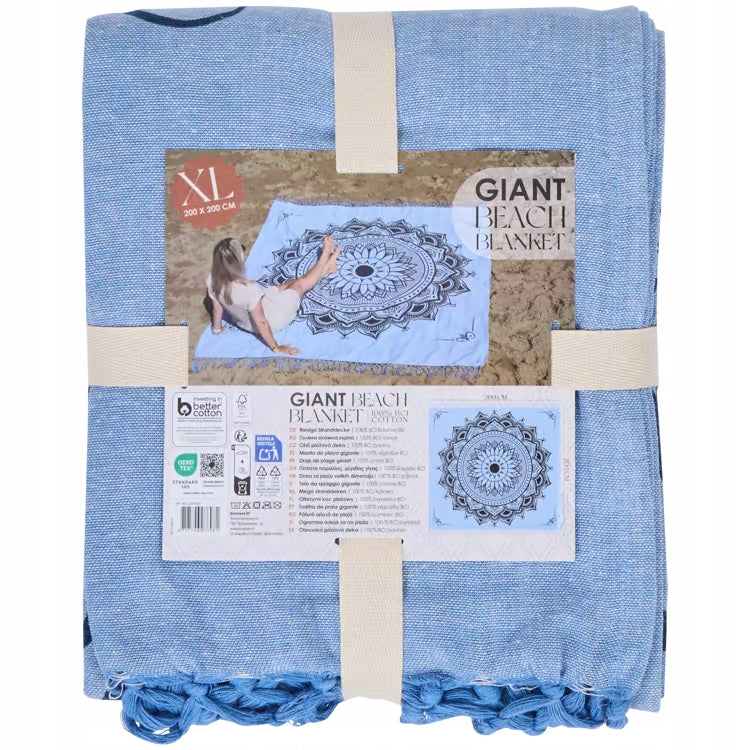Beach blanket XXL 100% Cotton Mandala GIANT BEACH BLANKET 200x200 cm BLUE