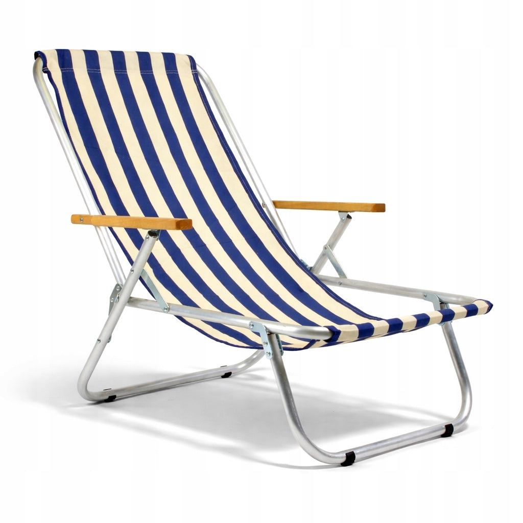 Beach lounger, aluminium, durable up to 150 kg, traditional, Marine Color blue