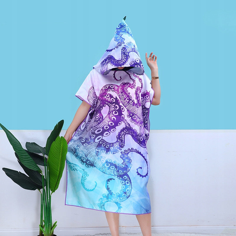 Beach poncho with hood beach towel for swimming pool - Medusa Length 110 cm
