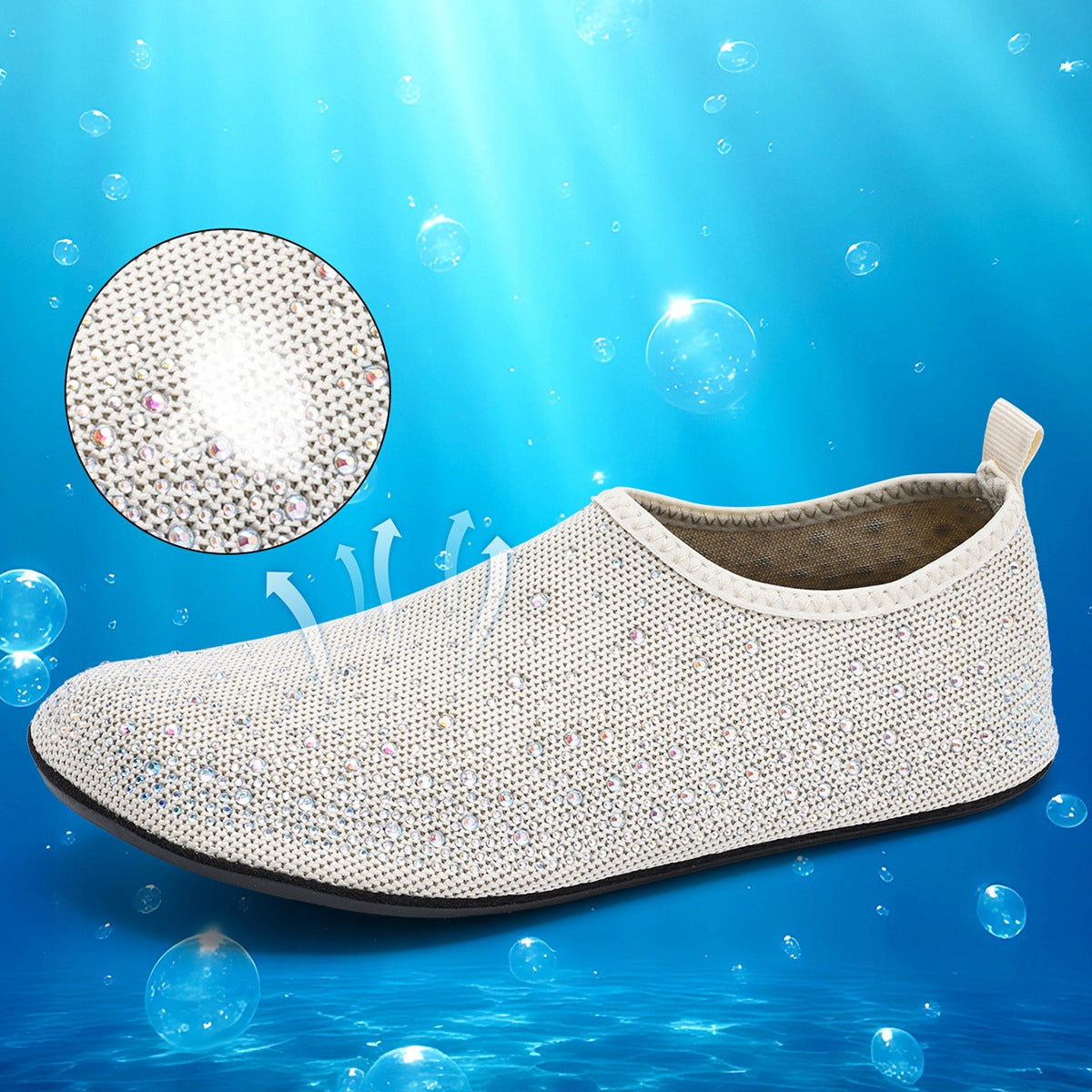 Beach shoes for water and yoga with crystals. Quick-drying and non-slip Color black