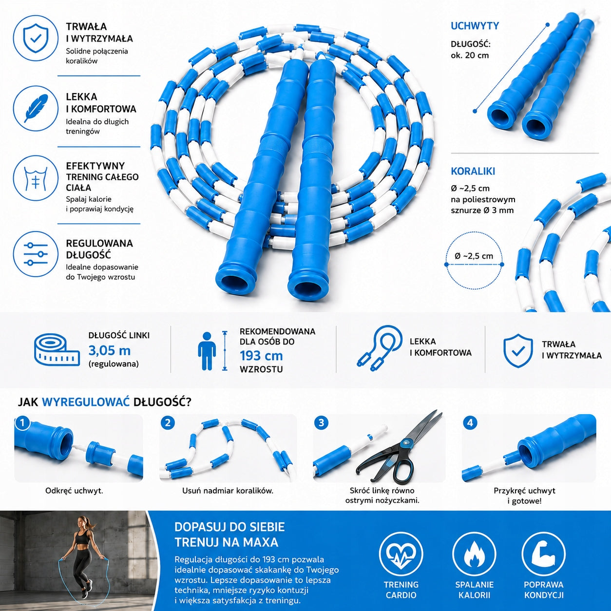 Bead jump rope for athletes adjustable CrossFit freestyle 305cm Y3S Brand Y3S