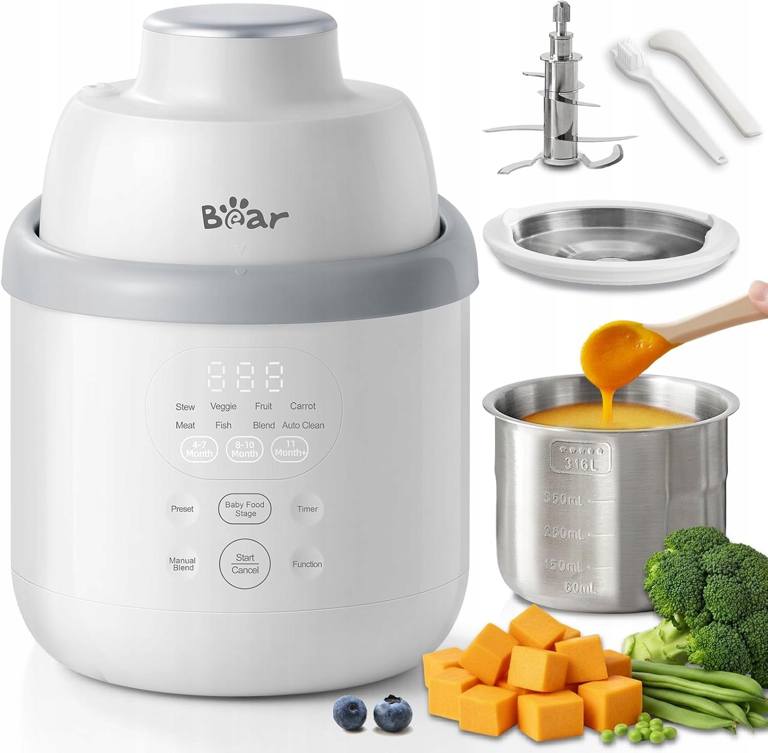 Bear NutriEase Infant Meal Robot Stainless Steel 2in1