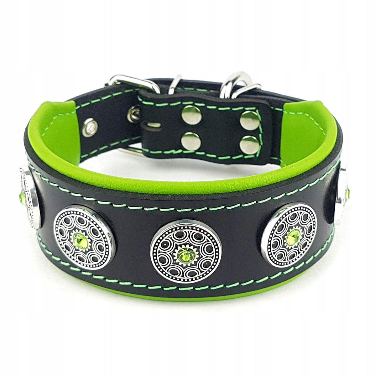 Beast Bijou collar with studs, genuine leather, 5 cm, XL, black