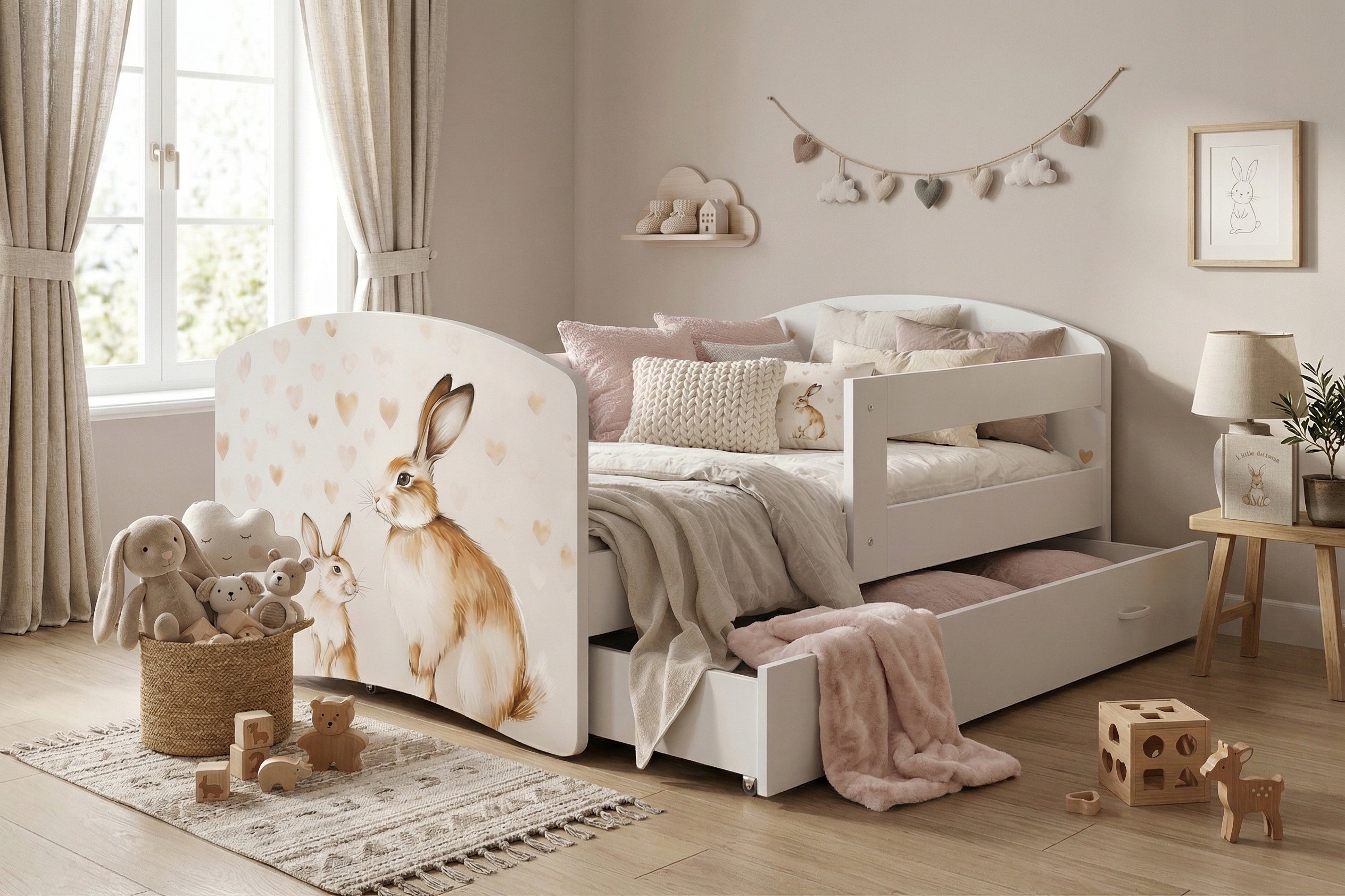 Bed 180x90 drawer + mattress + graphics LUKI NEW DESIGNS Manufacturer code P-LUKI-P-090-180-BIA-NAK-BIA-MP-SF