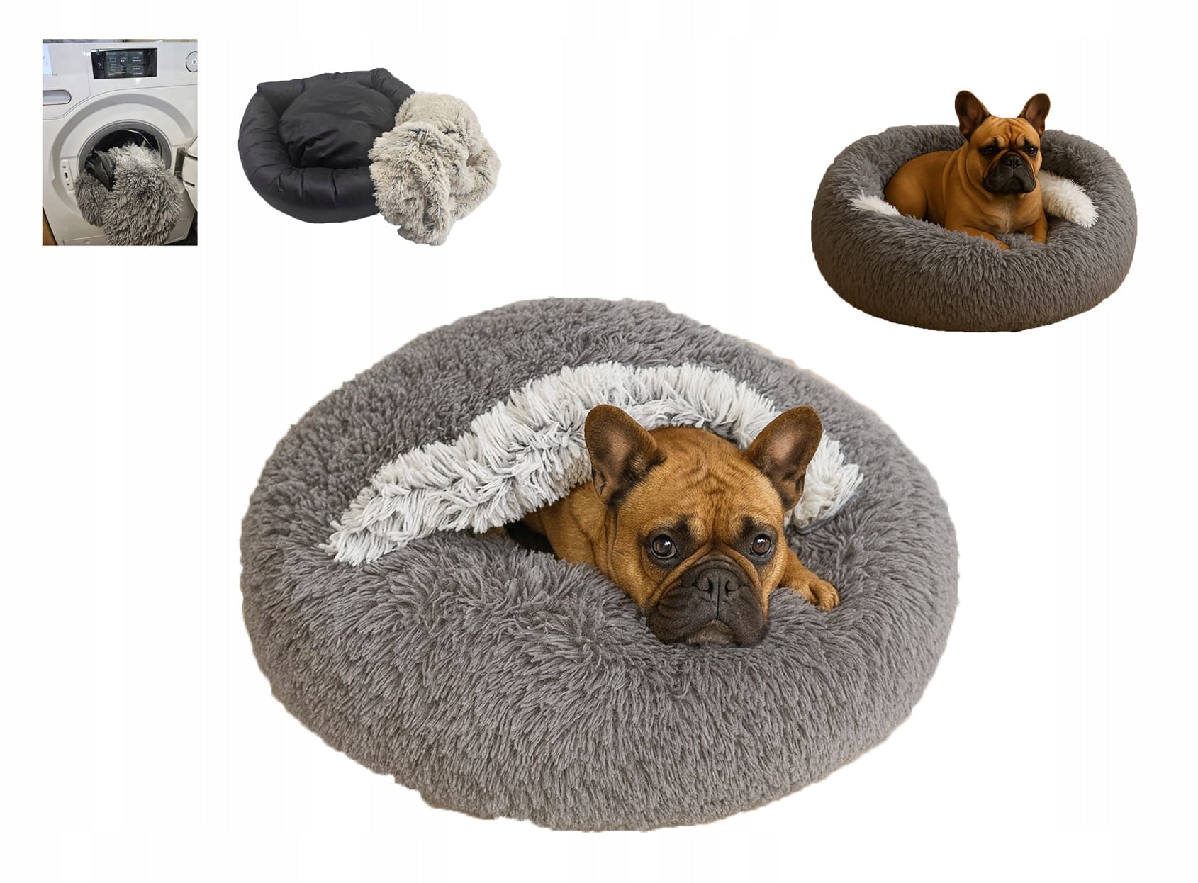 Bed Cloud Mink for Dog and Cat 65 Shaggy Removable Cover Grey