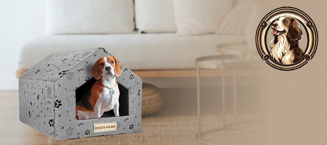 Bed Dog House Cat Booth Playpen for Dog Grey + Dog Name 50x40 cm EAN (GTIN) 5906501510022