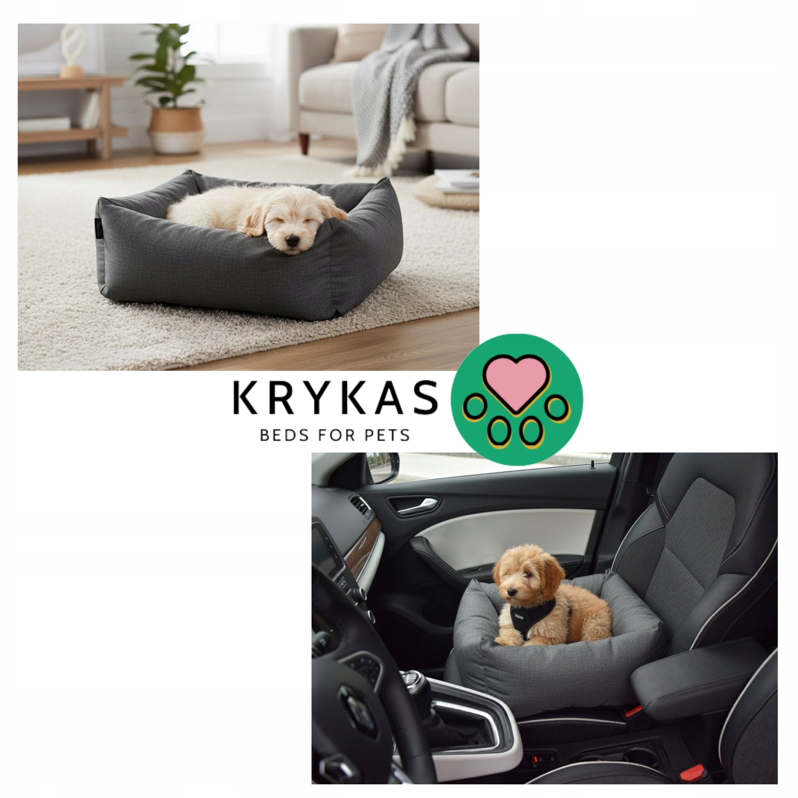 Bed - EXCLUSIVE LINE dog car seat with leash Brand KryKas