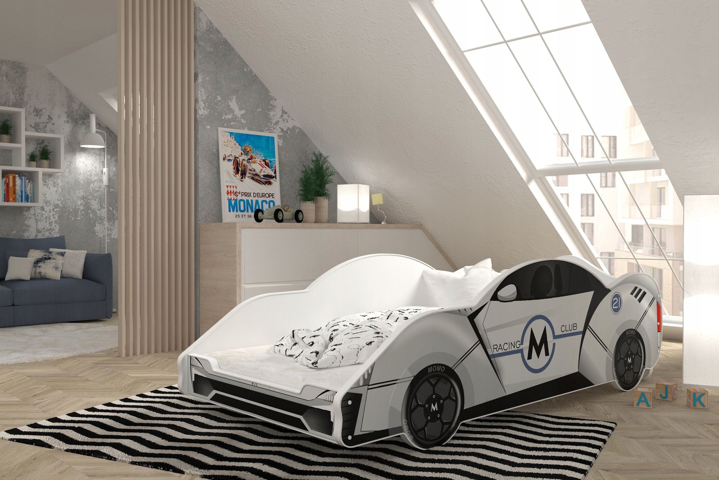 Bed car 180x90 auto + mattress CARS Manufacturer code P-AUTO-X-090-180-BIA-NAK-X-MP-SF
