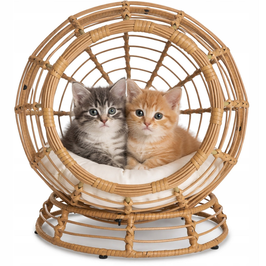 Bed cat or dog basket round rattan booth with pillow