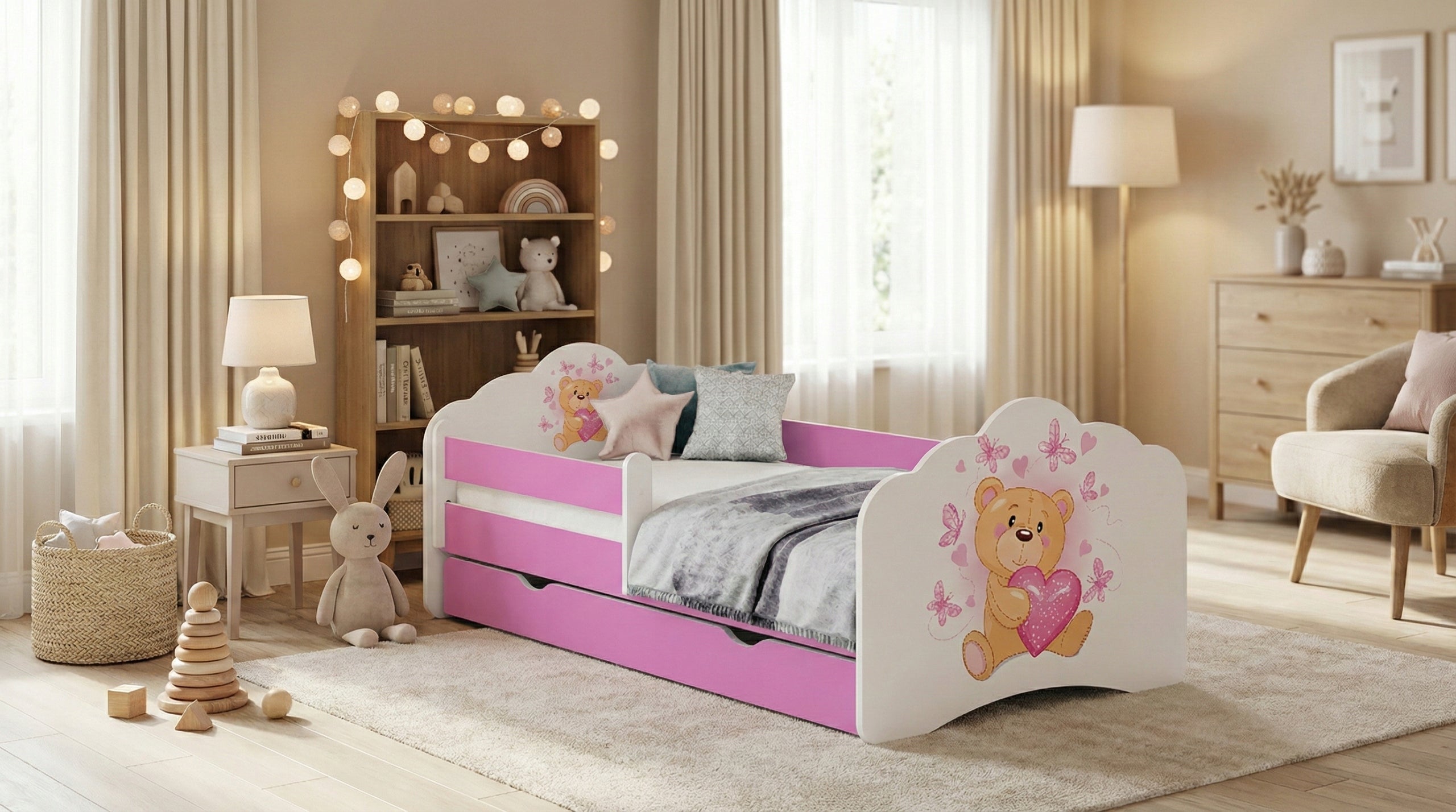 Bed cot with drawer mobi 140/70 + mattress freebie - pink - set Manufacturer code MOBI 140/70 Róż-M30