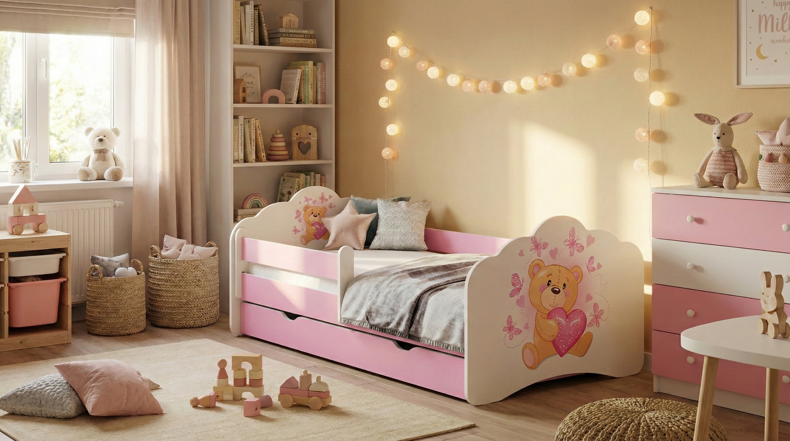 Bed cot with drawer mobi 140/70 + mattress freebie - pink - set Packaging status original